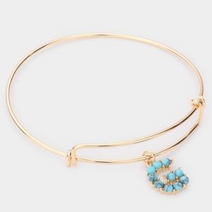 💥G- Turquoise Embellished Monogram Charm Bracelet